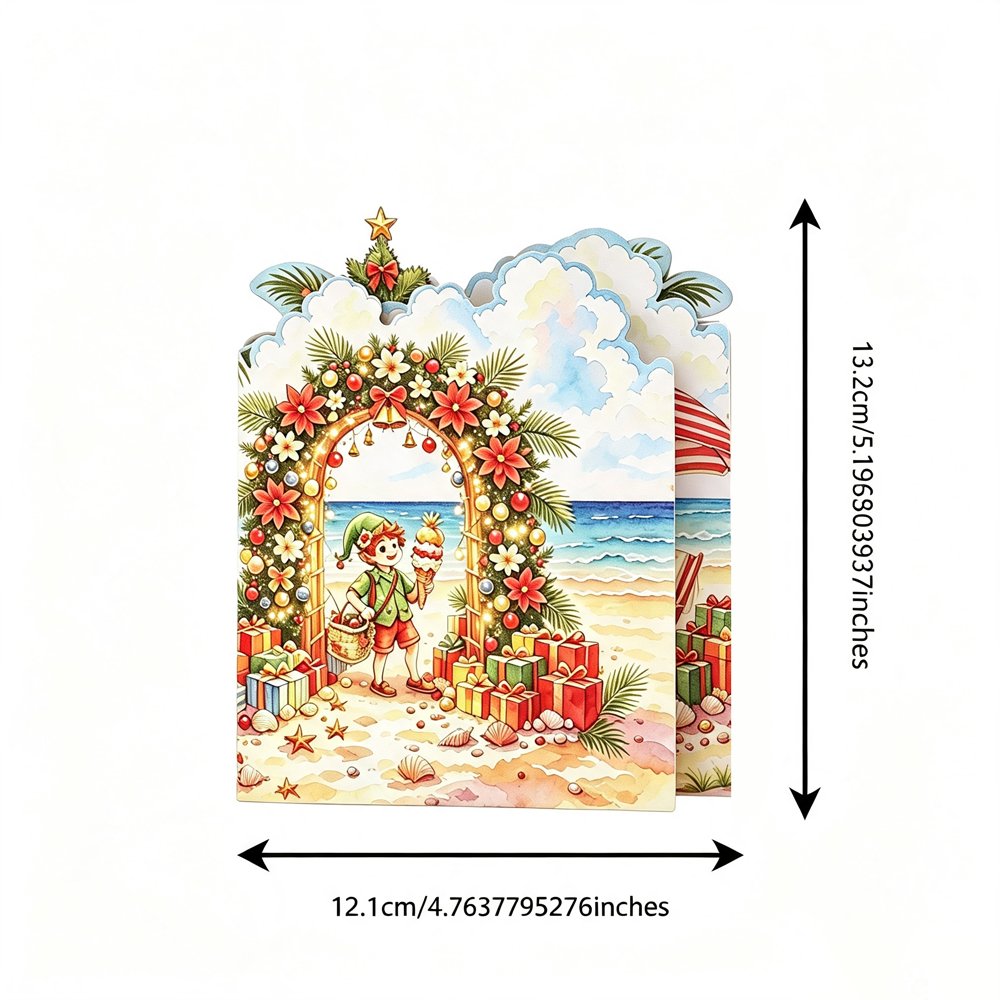 Christmas Beach Double Door Pop Up Card