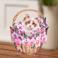 Orchid Ragdoll Cat Flower Basket Pop Up Card