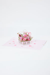 Rose Heart Flower Basket 3D Pop Up Card