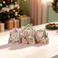 Vintage Pink Green Christmas Double Door Card