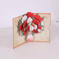 Red White Rose Fresh Flowers Flower Vase 3D Pop Up Card