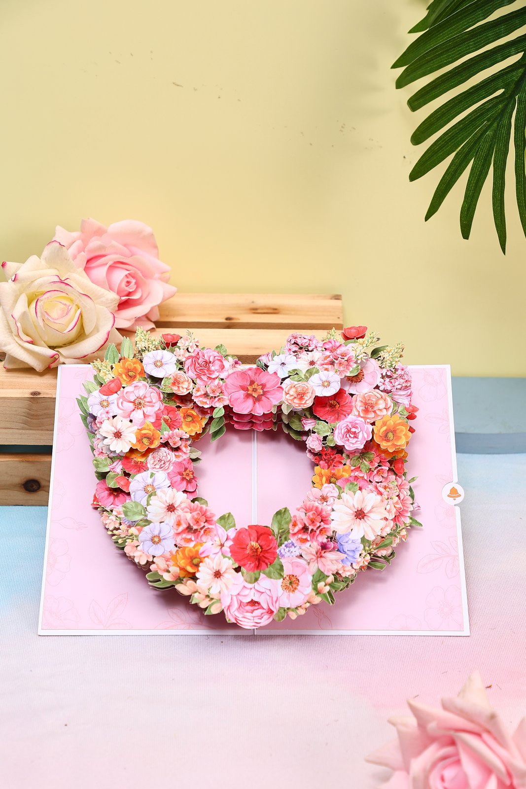 Light Pink Rose Heart 3D Pop Up Card