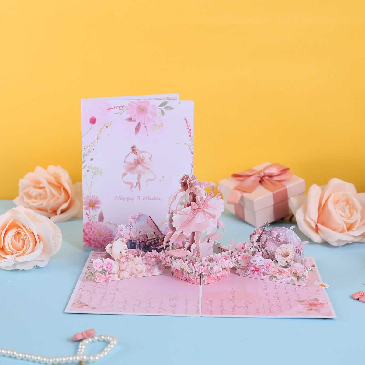 Pink Floral Wreath Flip Pop Up Card