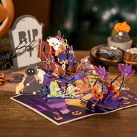 Halloween Cat & Bat Cart Pop Up Card