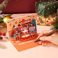 Santa Claus Trumpet Flip Pop Up Card Orange Red