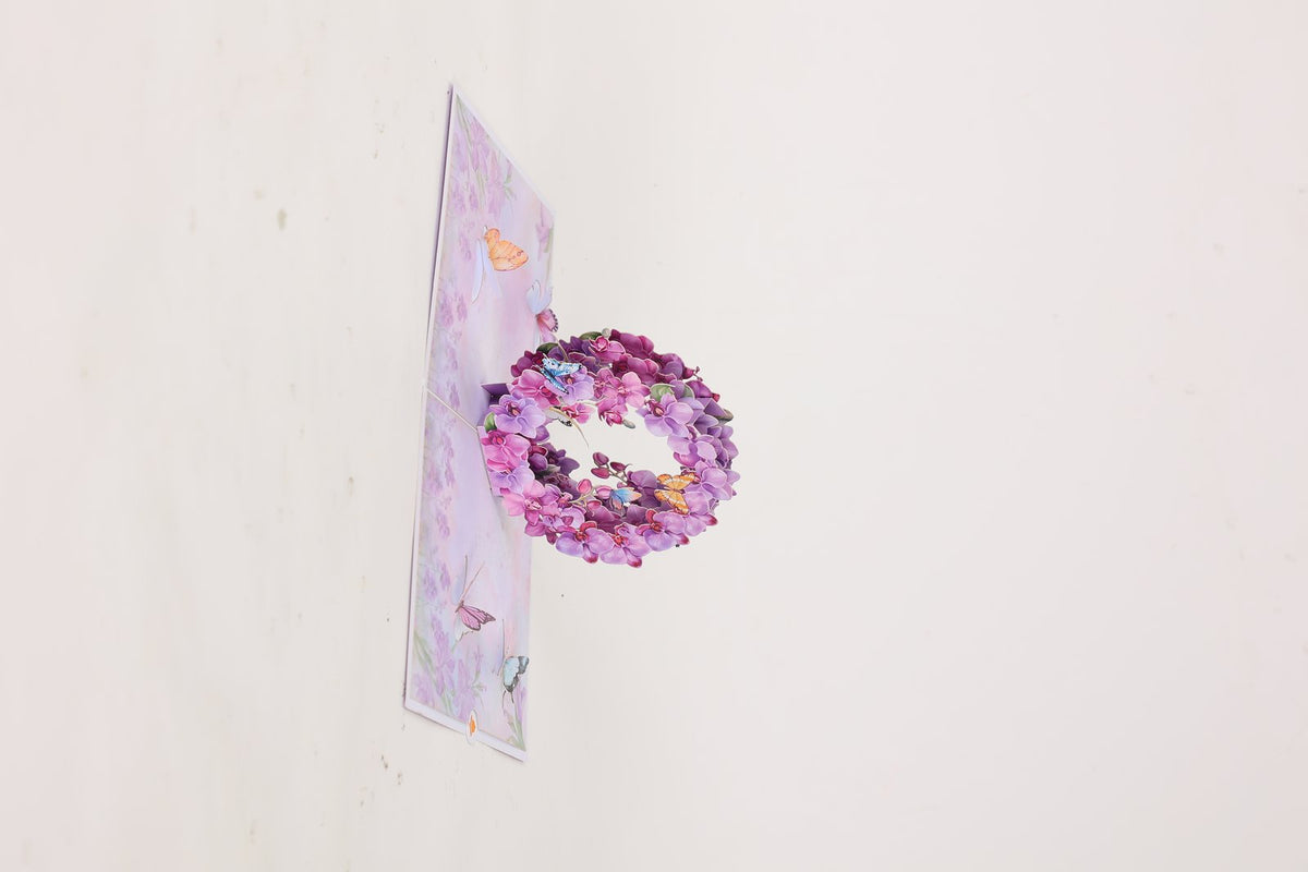 Purple Orchid Floral Wreath 3D Pop Up Card