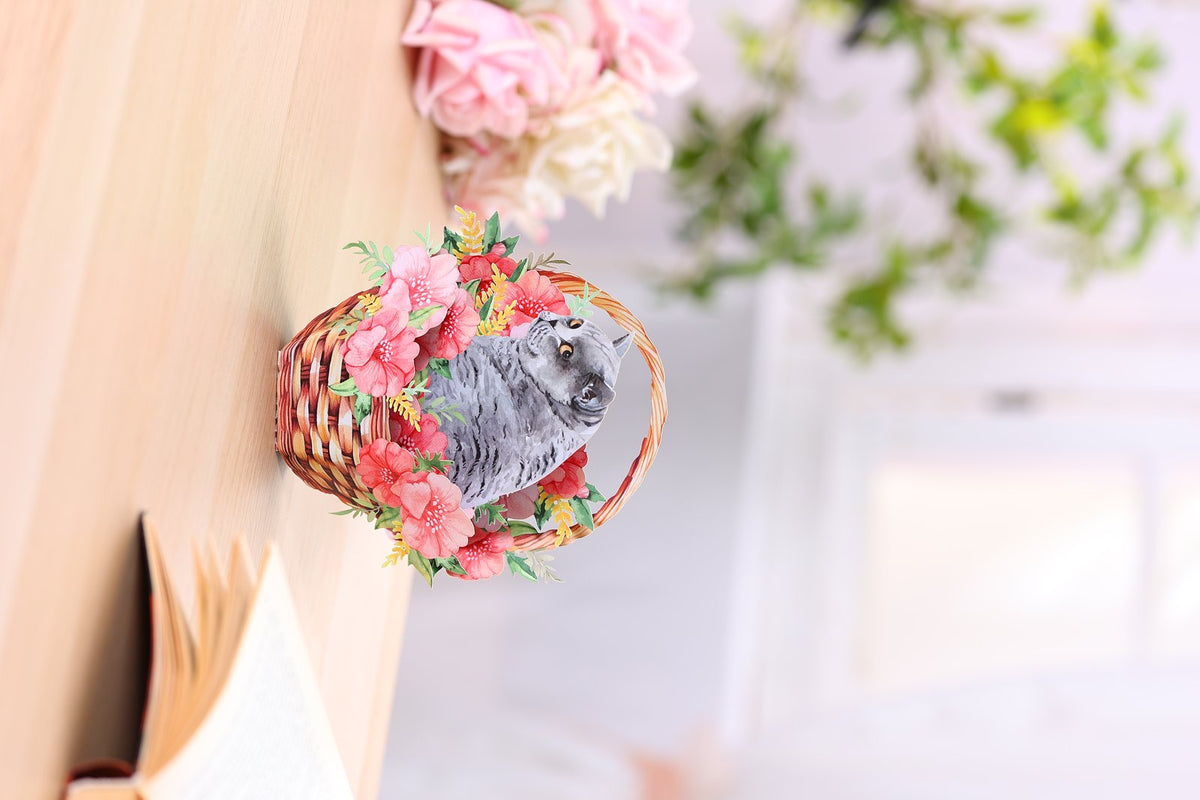 Blue Cat Flower Basket Hanging Ornament
