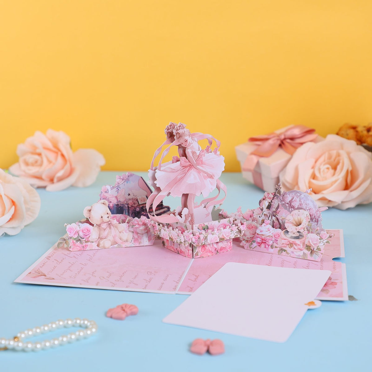 Pink Floral Wreath Flip Pop Up Card