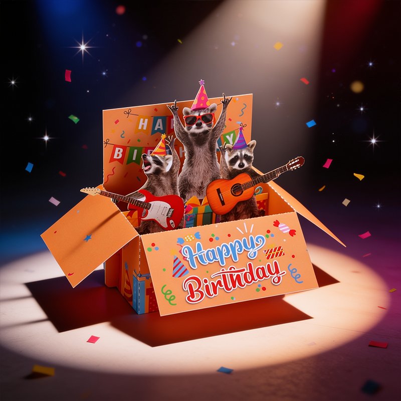 Raccoon Music Party Birthday Greeting Card