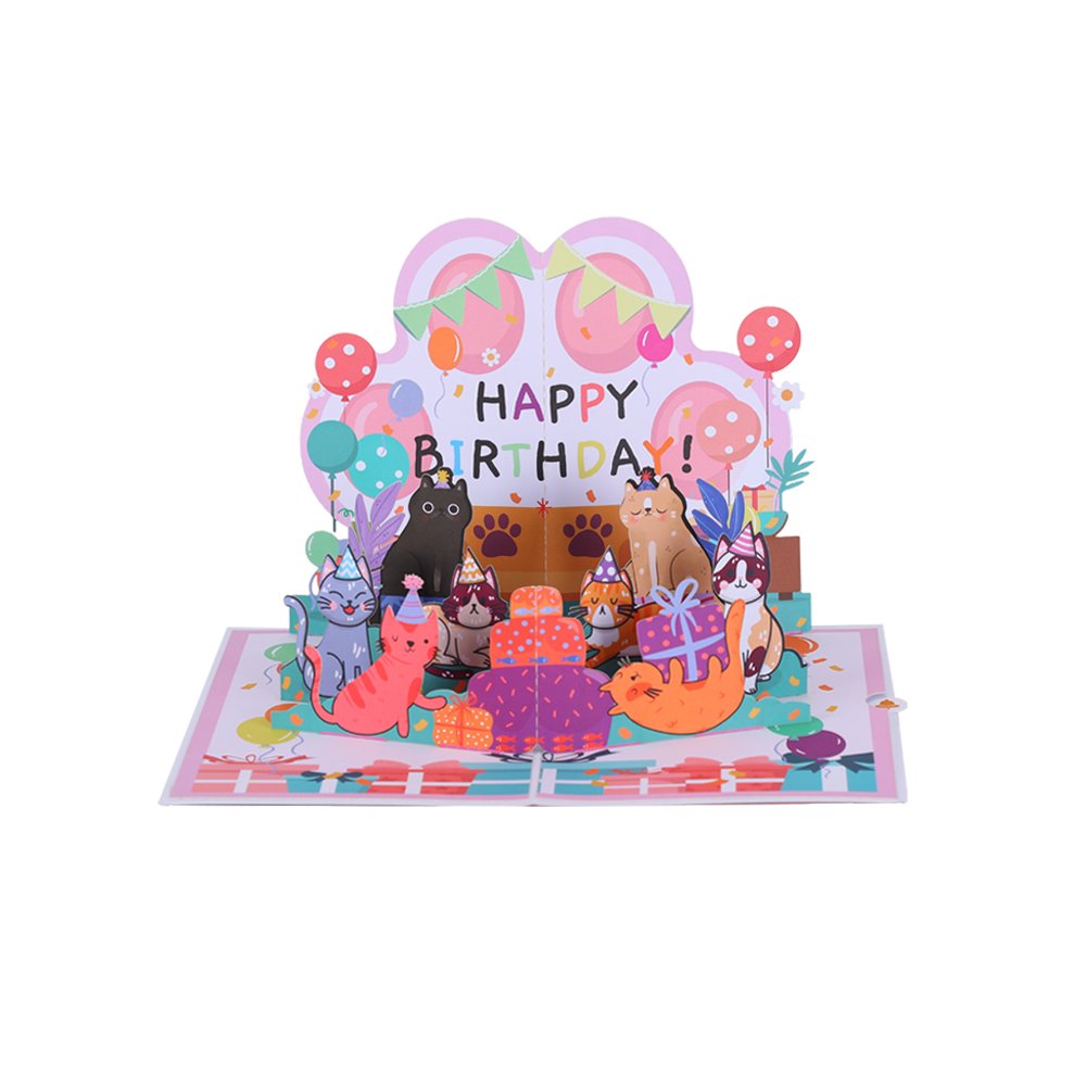 Cat Egg Birthday Party 3D Pop Up Card