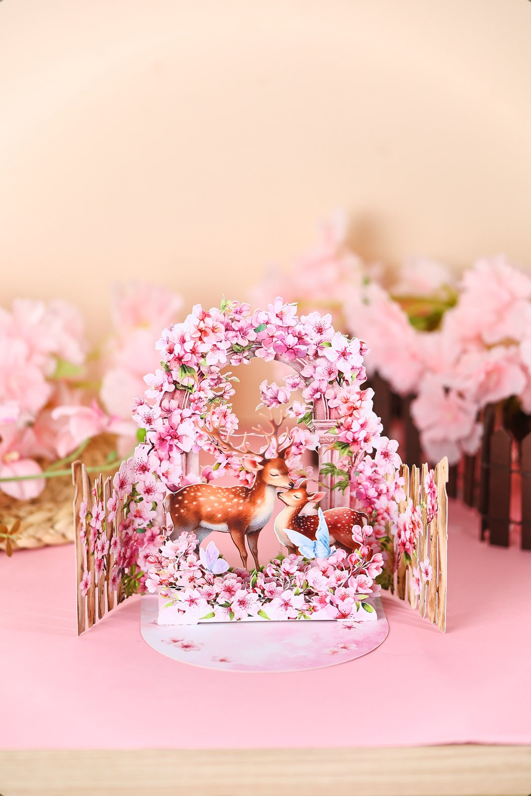 Cherry Blossom Deer Double Door Card