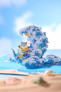 Raccoon Surfing 3D Pop Up Card