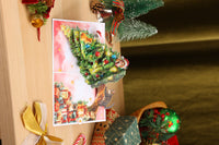 Christmas Tree & Cat Floral Branch Greeting Card