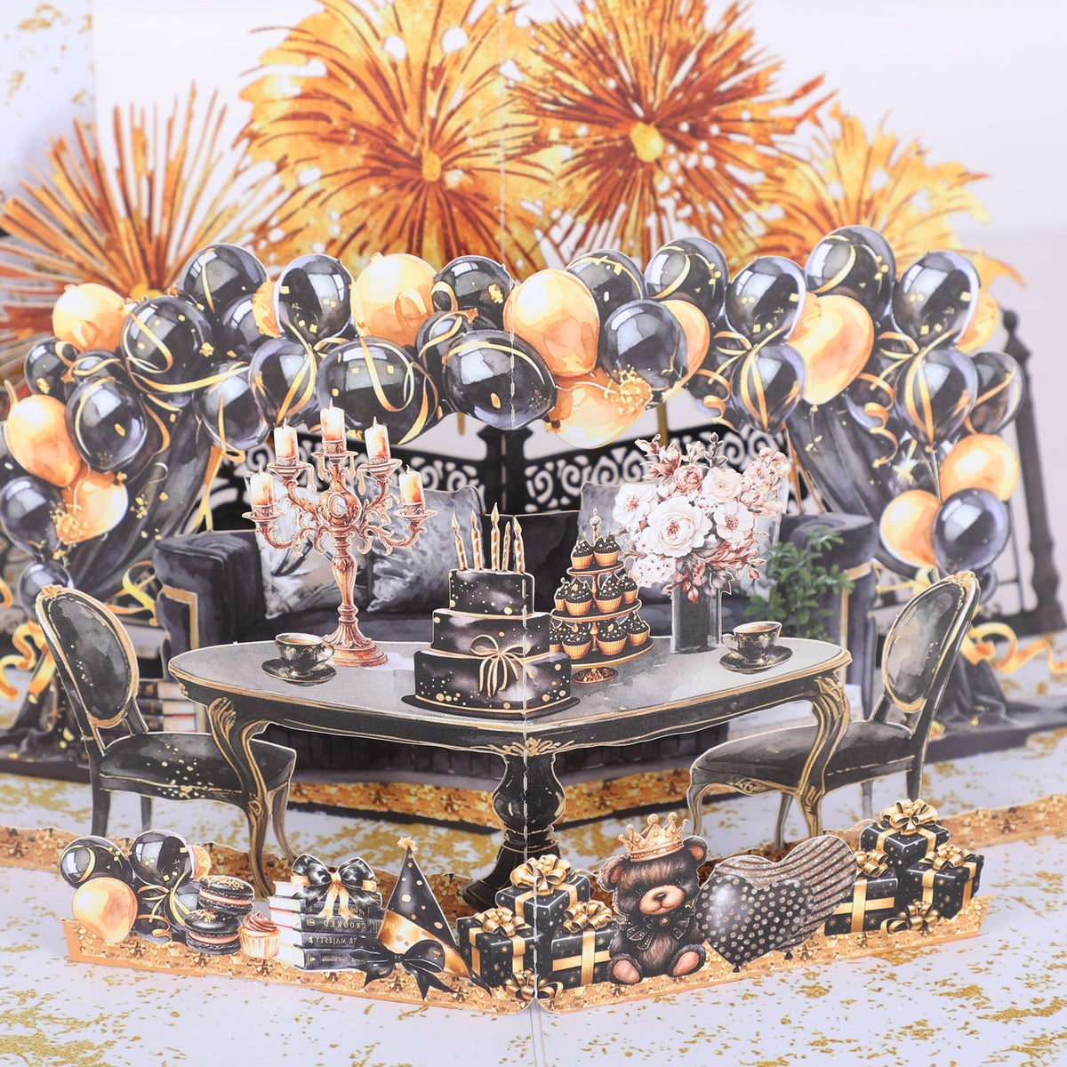 Black Gold Fireworks Birthday Greeting Card