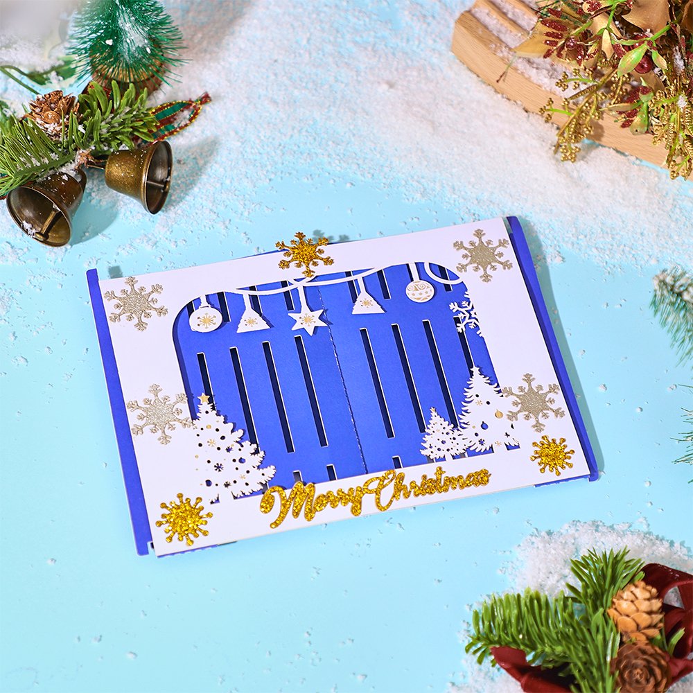 Blue Gold Christmas Snowflake Flip Pop Up Card