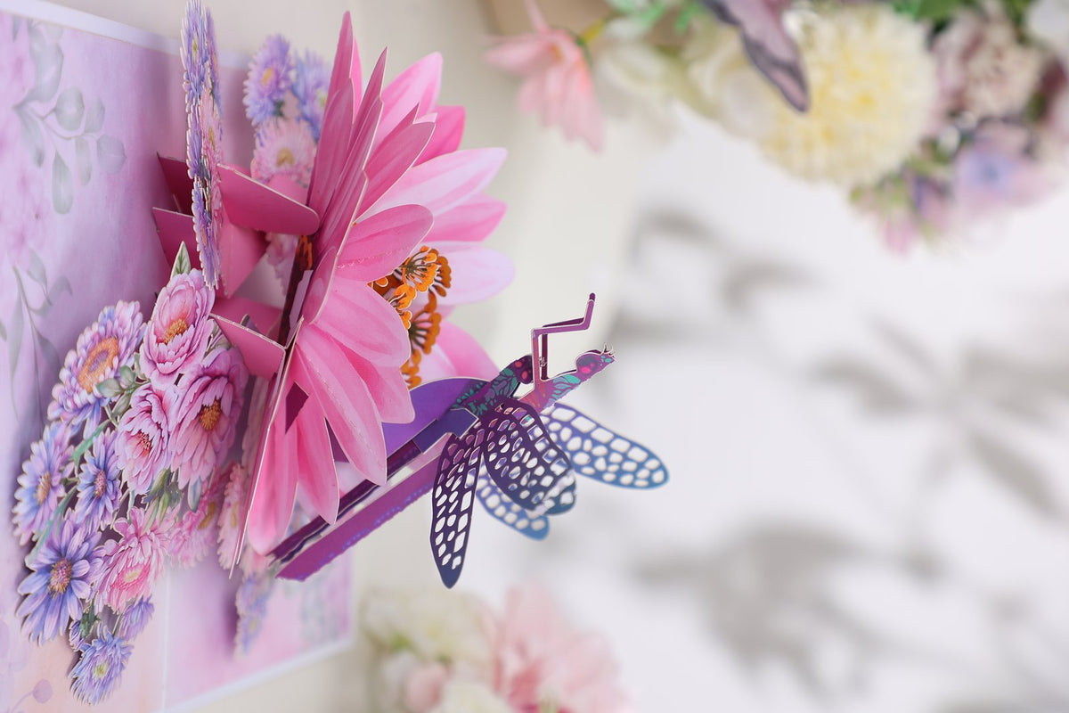 Purple Dragonfly Chrysanthemum Greeting Card