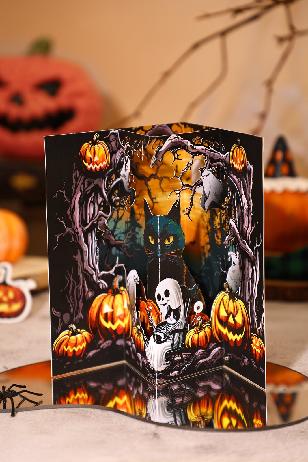 Hollow-Out Black Cat 3D Pop Up Card