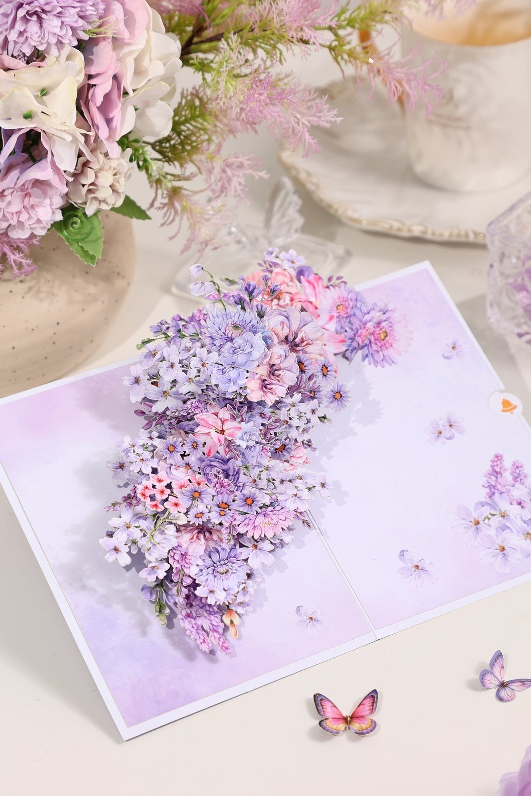 Purple Wedding Flower Bouquet Pop Up Card