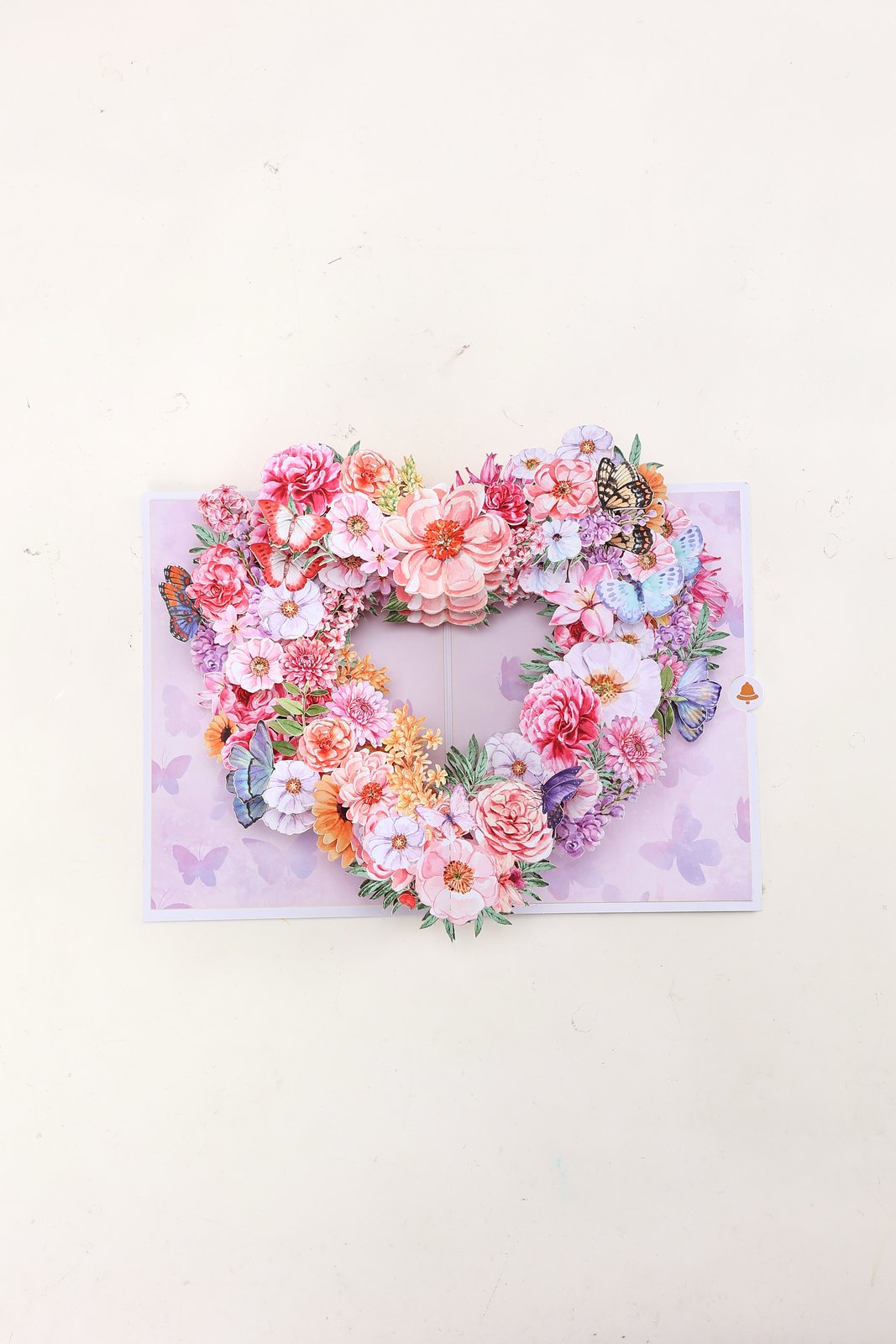 Purple Heart Fresh Flowers Butterfly Floral Wreath Pop Up Card