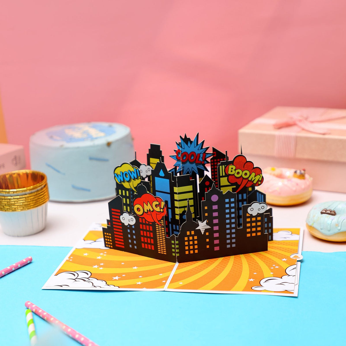 Comic Superhero City Greeting Card