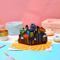 Comic Superhero City Greeting Card
