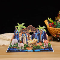 Blue Tone Nativity Scene 3D Pop Up Card