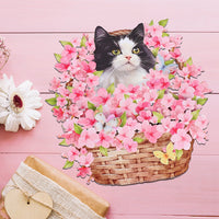 Cherry Blossom Cat Flower Basket Pop Up Card