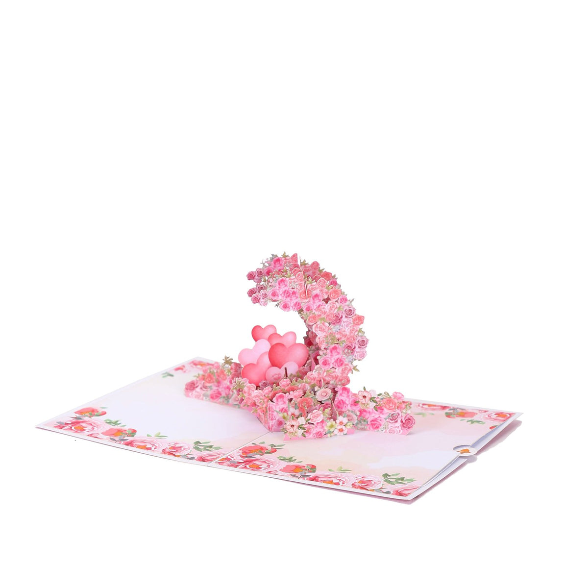 Pink Rose Heart 3D Pop Up Card
