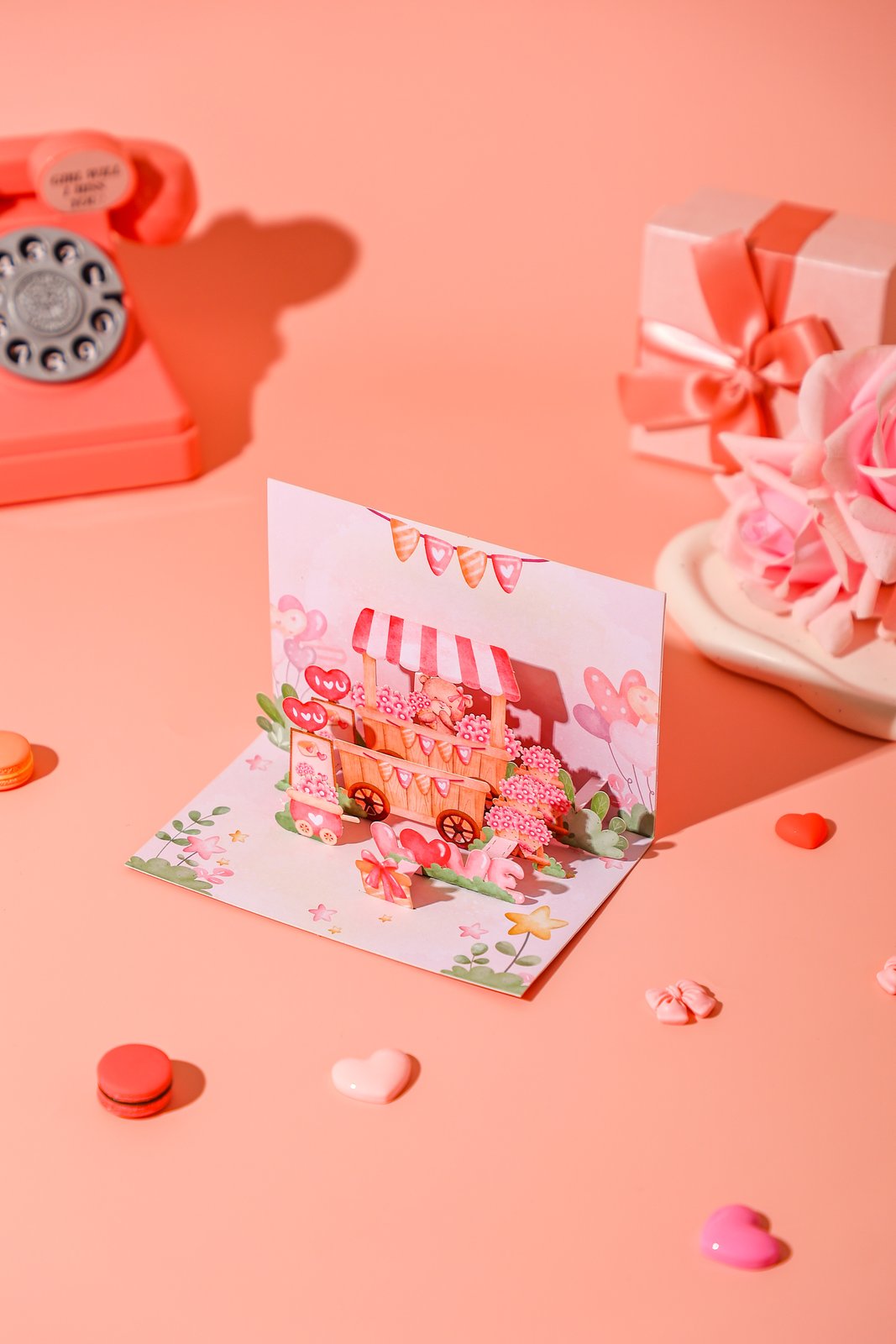 Valentine's Day Flower Cart 90° 3D Pop Up Card