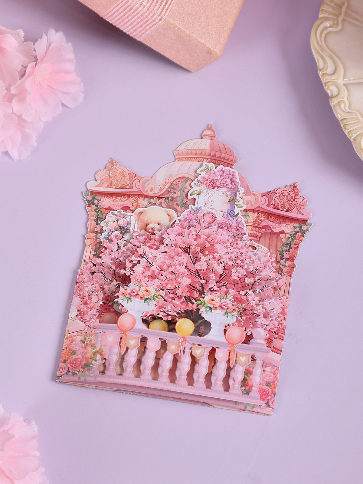 Pink Castle Cherry Blossom 3D Pop Up Card
