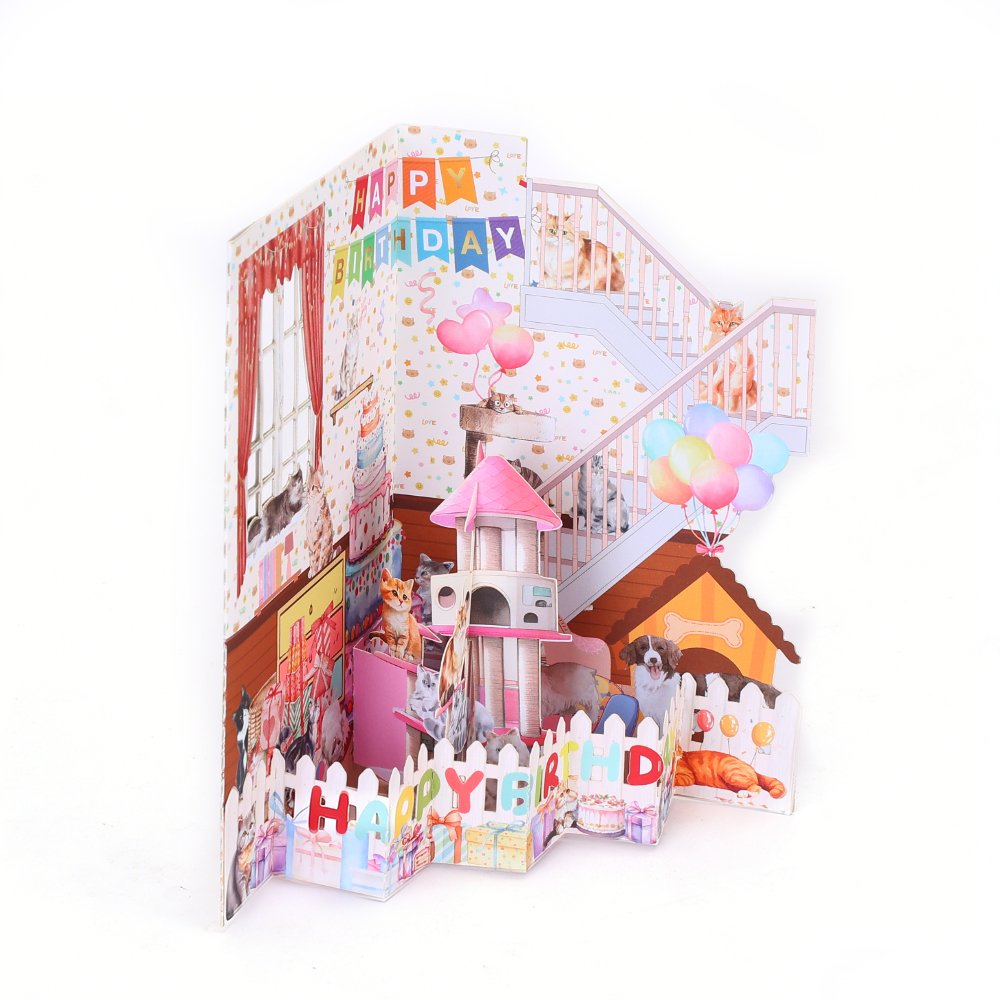 Birthday Pet Stairs 3D Pop Up Card