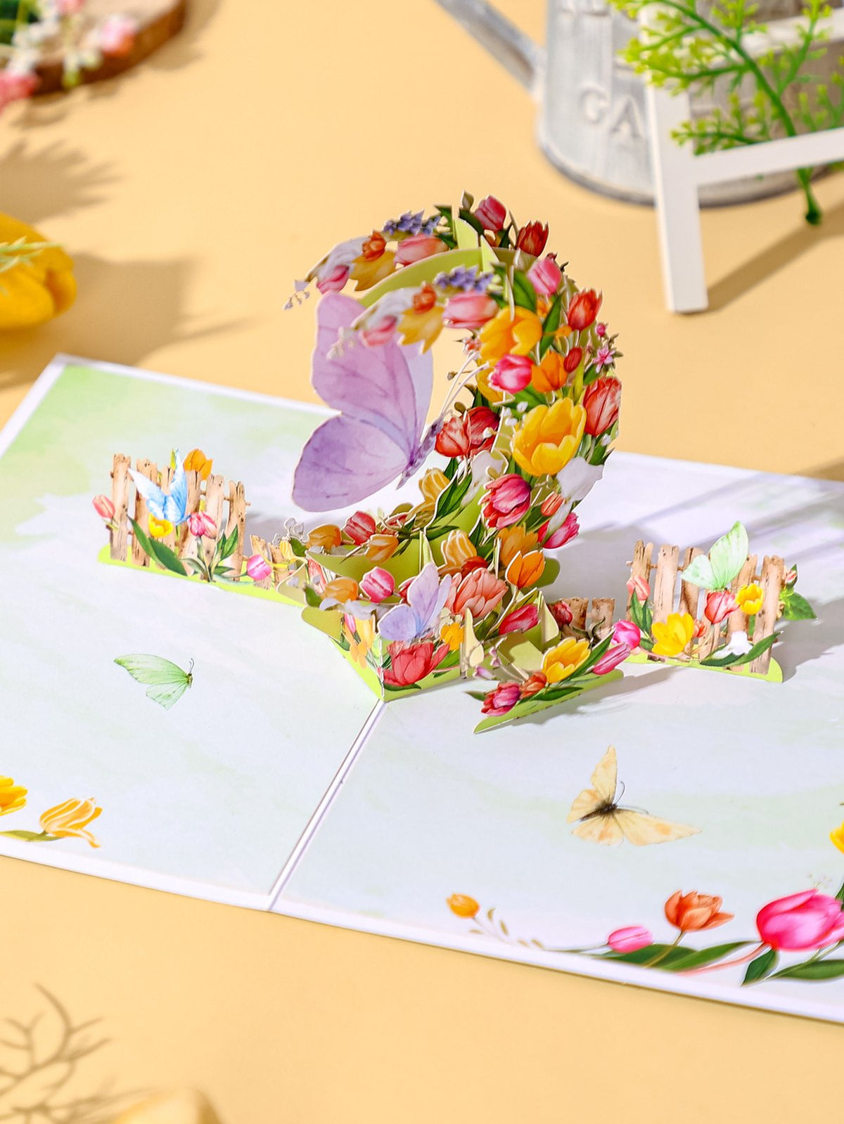 Tulip Butterfly Crescent Moon Greeting Card