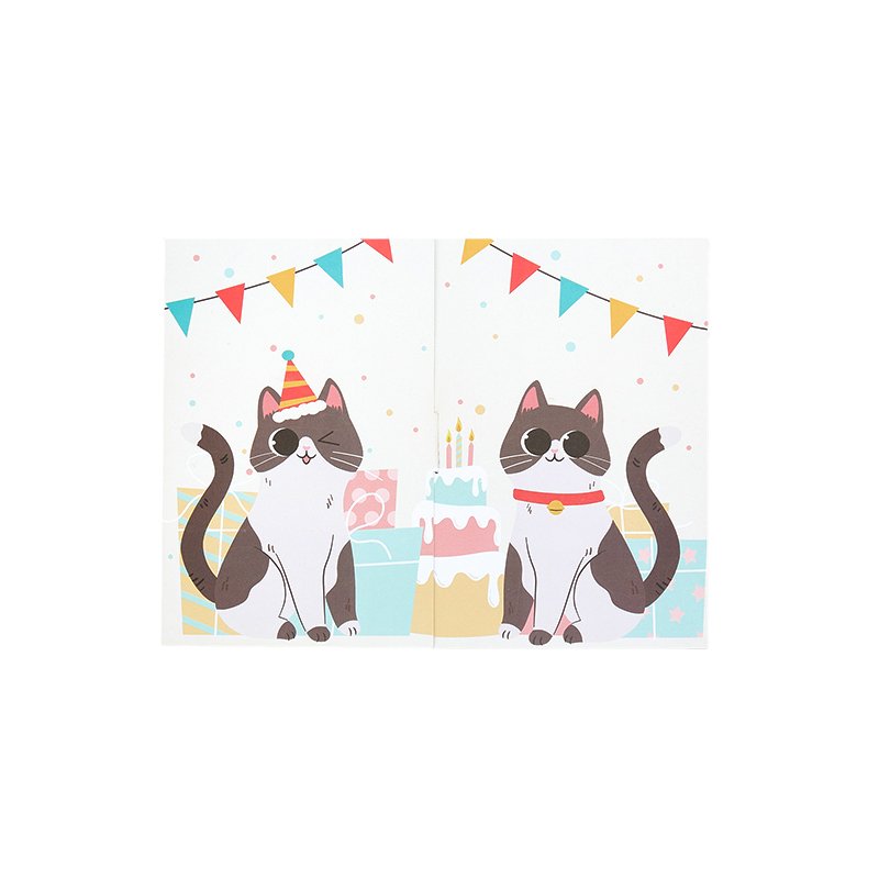 Cartoon Cat Birthday Flip Pop Up Card