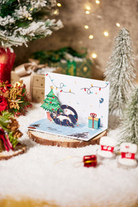 90° Cat Christmas Happy LED Strip Pop Up Card