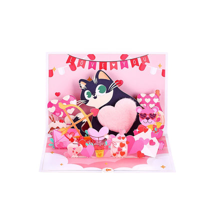 Plush Heart Cat Valentine's Day Greeting Card