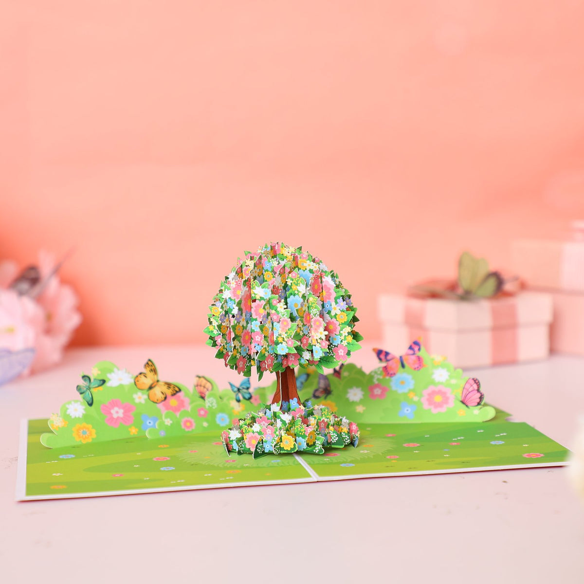 Flower Tree & Butterfly Garden Greeting Card