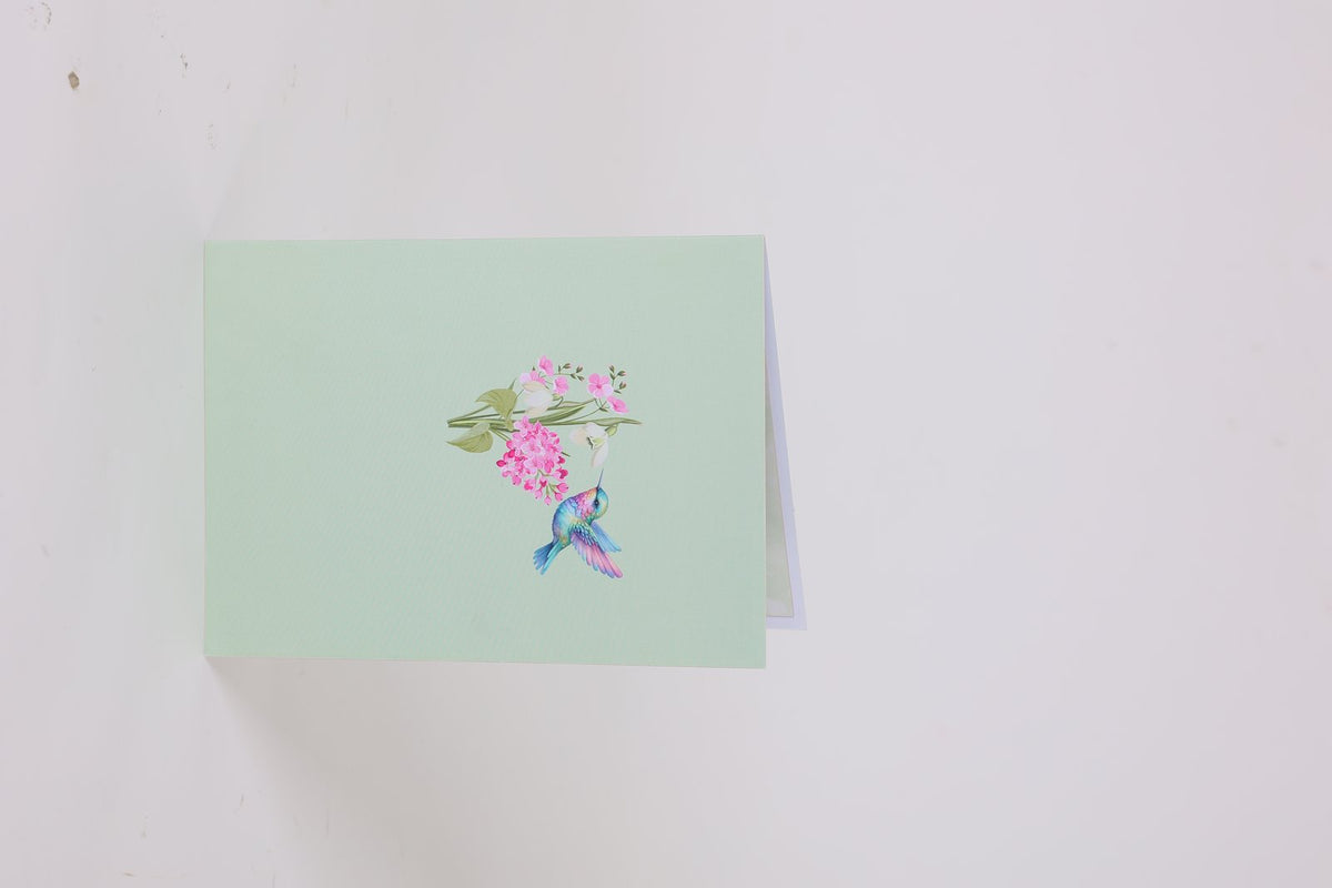 Pink Wisteria Hummingbird 3D Pop Up Card