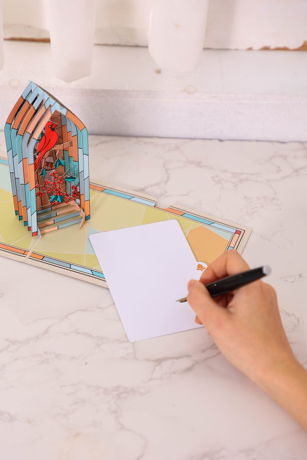 Stained Glass Cardinal 3D Pop Up Card