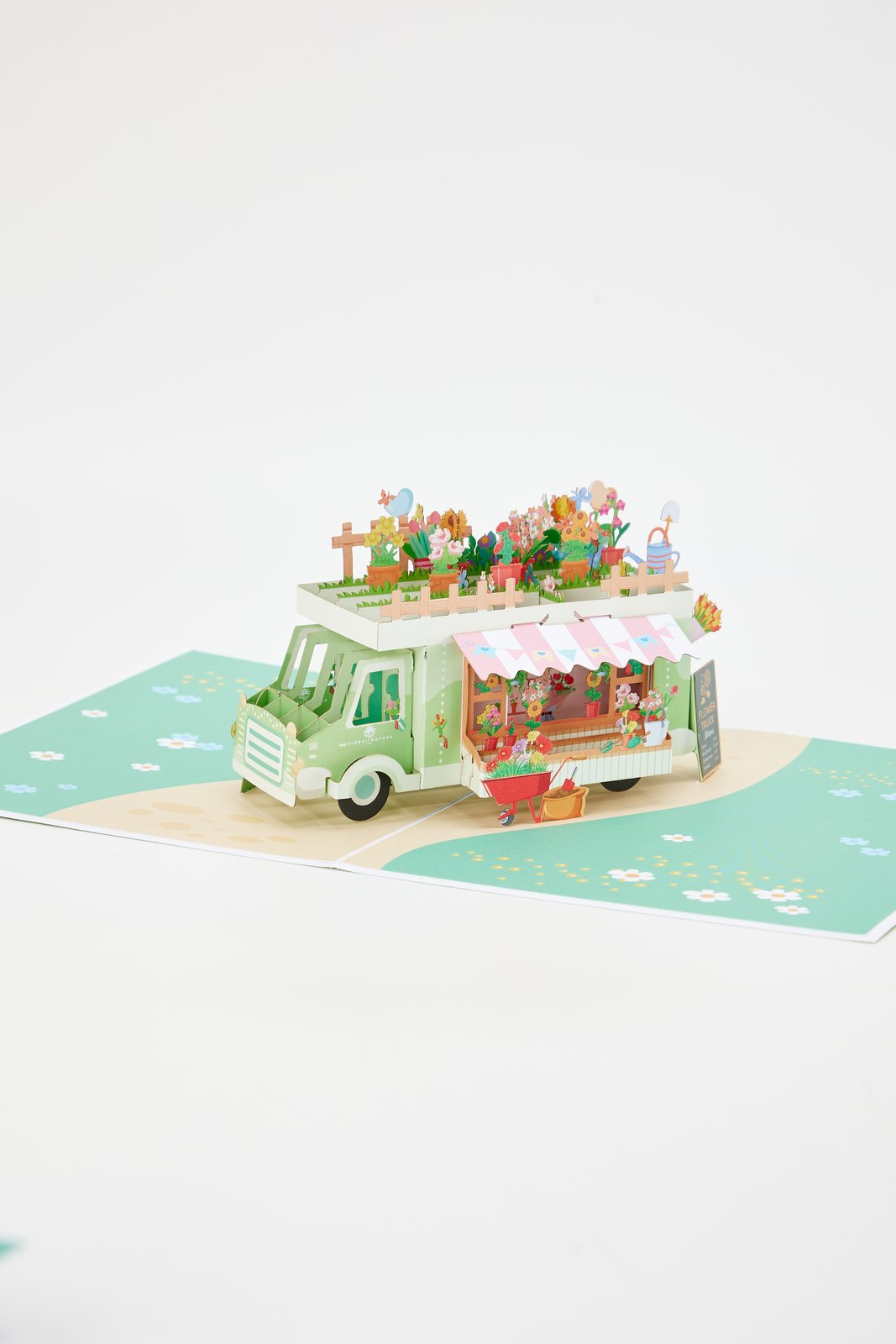 Premium Flower Cart 3D Pop Up Card Light Green