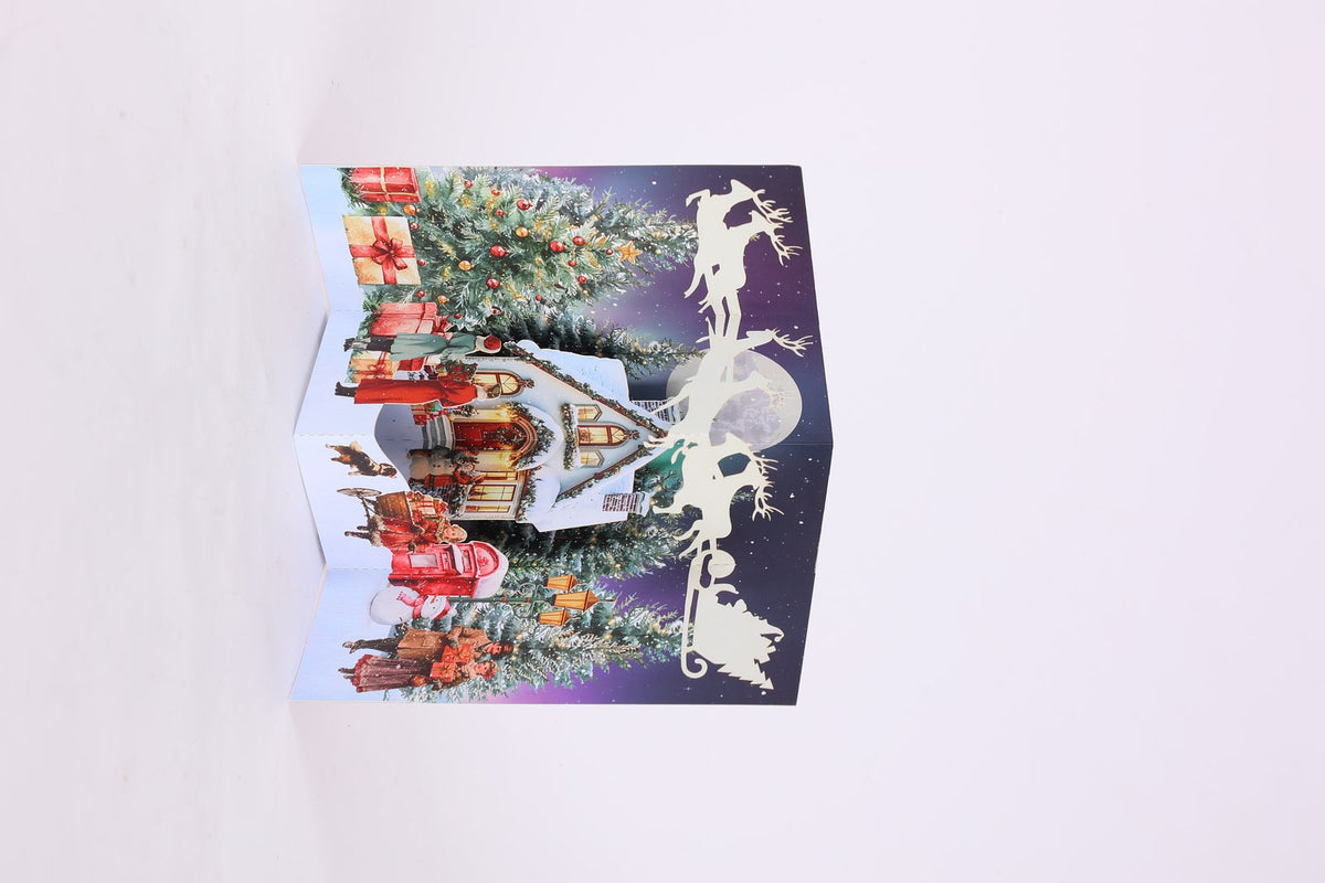 Red Christmas Snowy Night Flip Pop Up Card