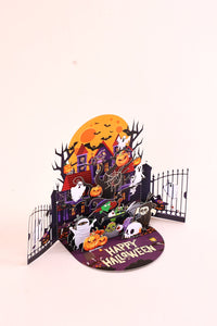Double Door Halloween Haunted House Greeting Card