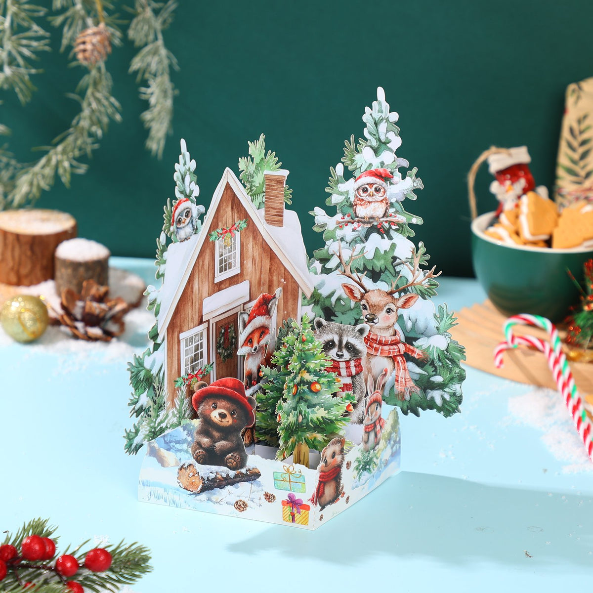 Christmas Animals Cottage 3D Pop Up Card