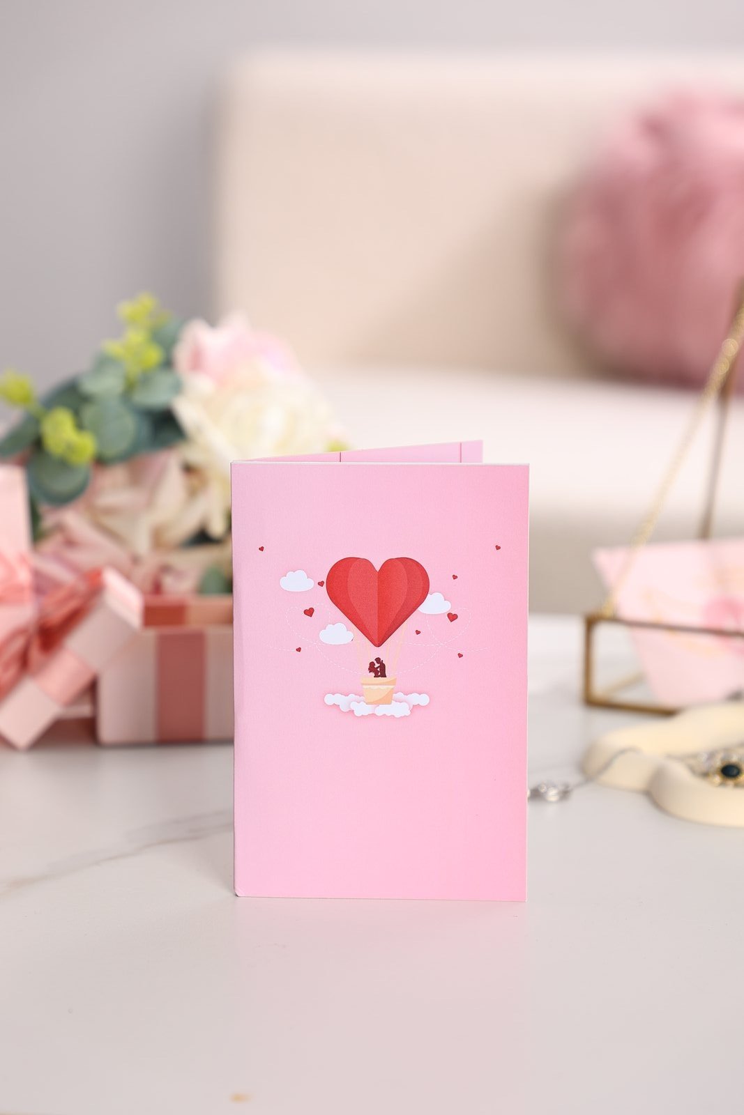 Valentine's Day Hot Air Balloon Honeycomb Greeting Card