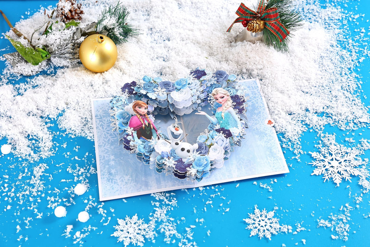 Frozen Heart Ice Flower Wreath Pop Up Card