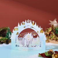 White Snowy Scene Forest Cottage 3D Pop Up Card