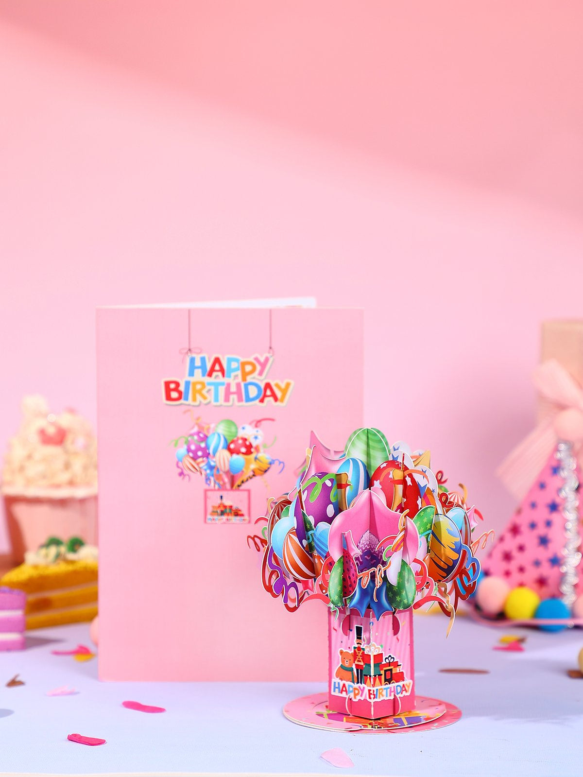 Pink Birthday Balloon Flip Pop Up Card