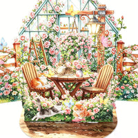 Cat Flower House Double Door Card