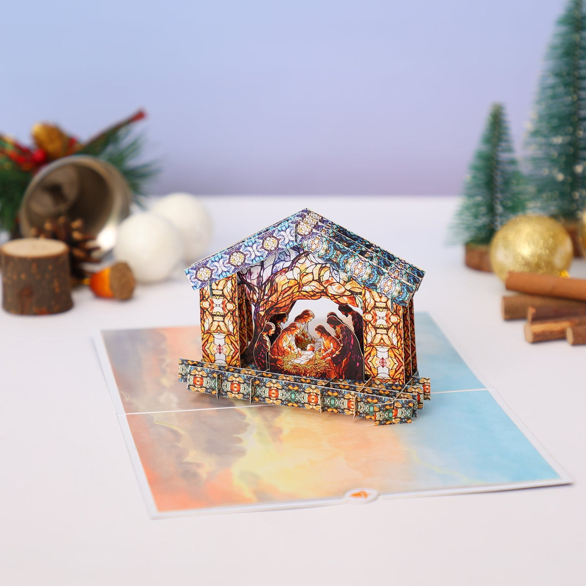 Nativity Stained Glass 3D Pop Up Card