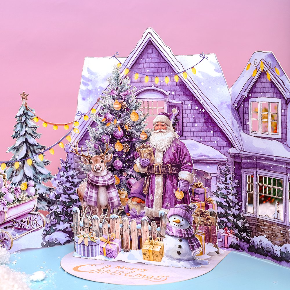 Purple Christmas Theme Double Door 3D Pop Up Card