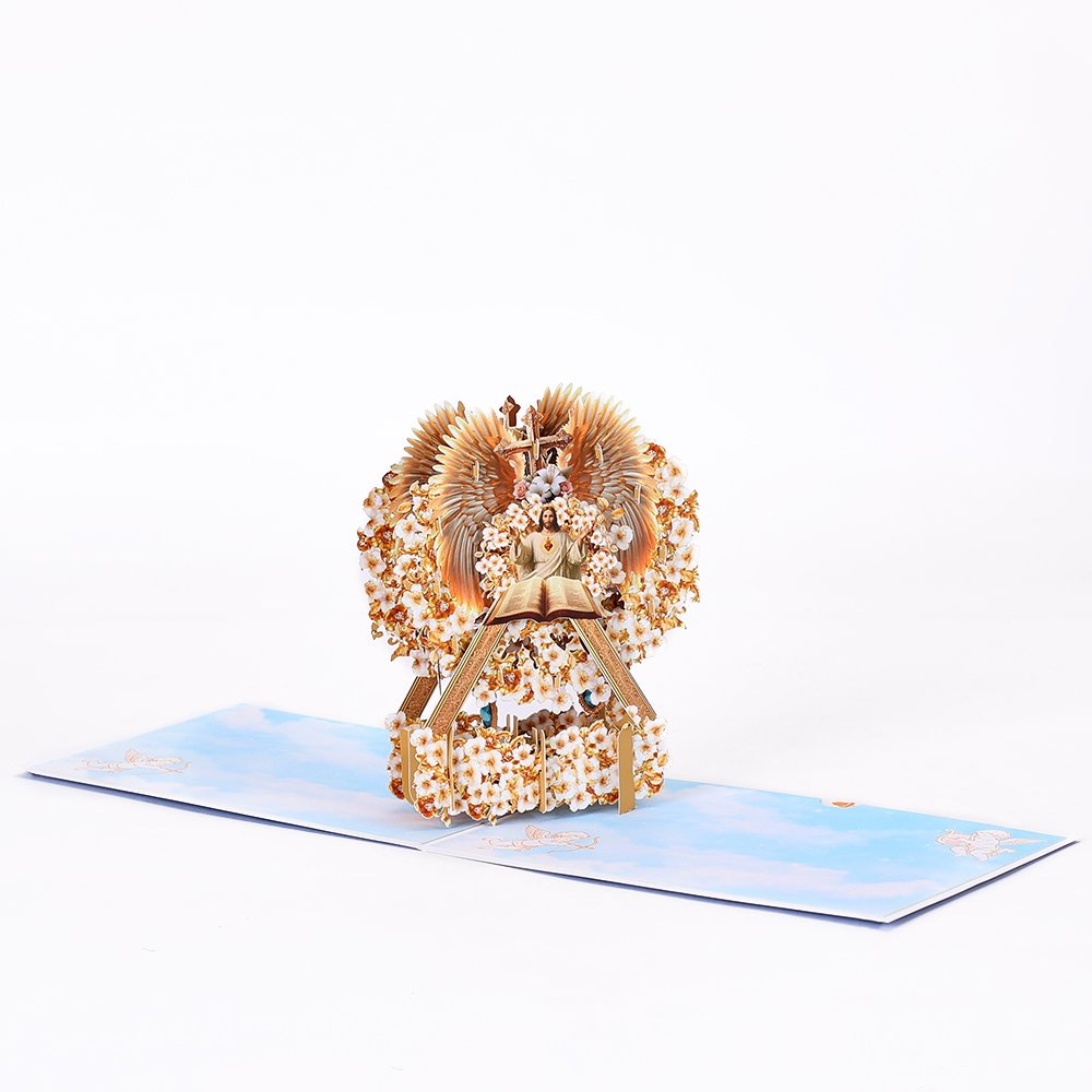 Blue Book Pages Floral Wreath Flip Pop Up Card